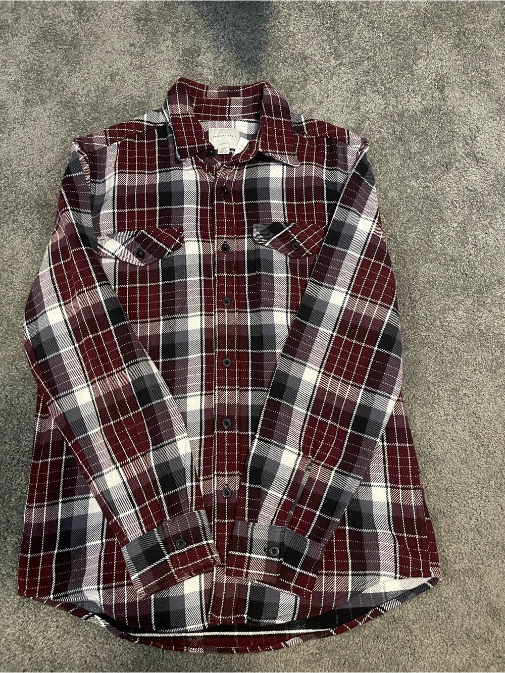 American Eagle Outfitters Burgundy, Black & White Plaid Button-Down Shirt